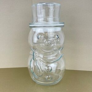 Vintage Clear Glass Snowman Candy Jar with Lid